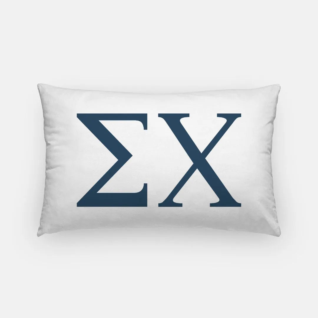 Sigma Chi Lumbar Pillow Cover - Greek Letters White Deep Blue Pillow Covers