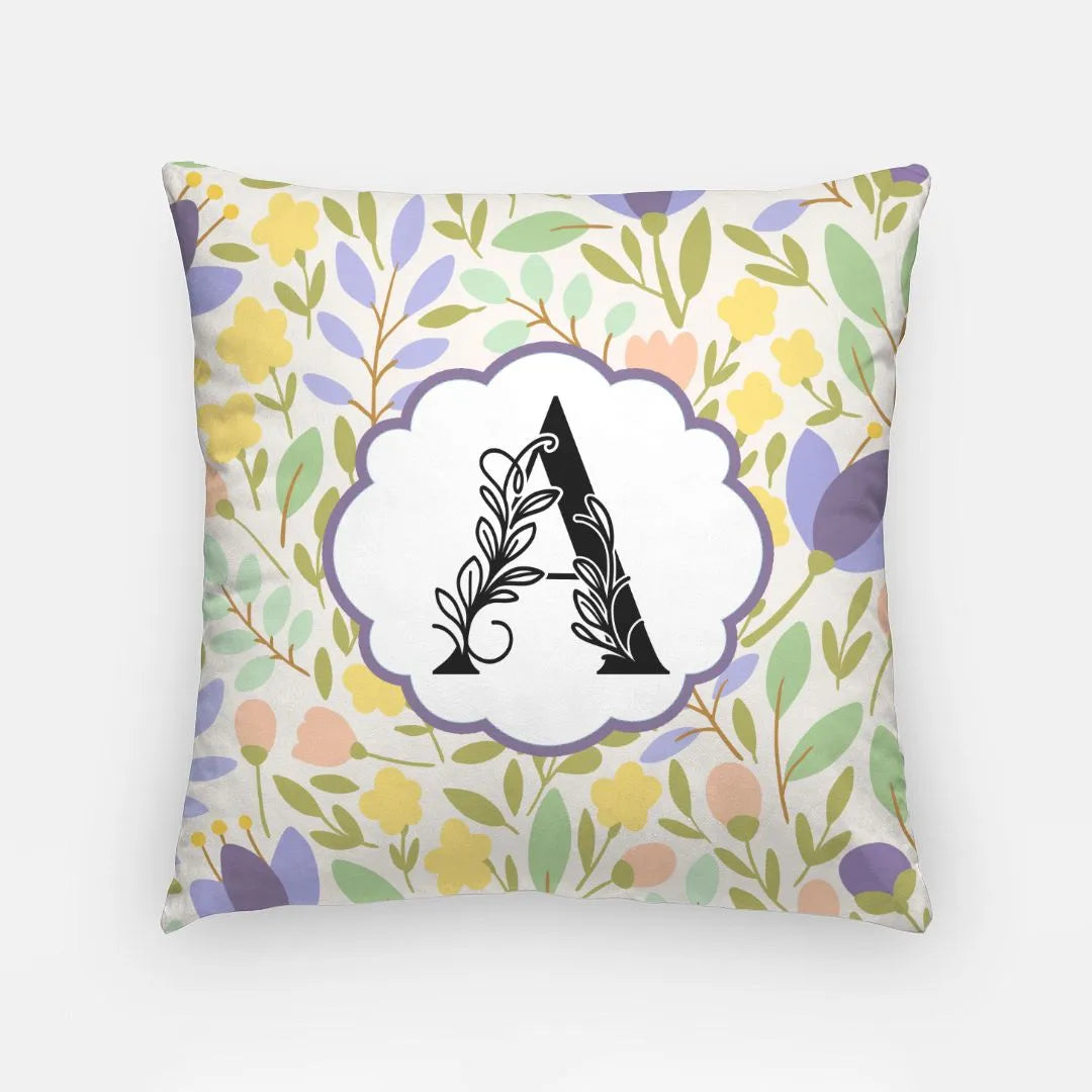 Flat Leaf Floral Monogram Pillow Cover 18" Purple Monogram Pillow Covers