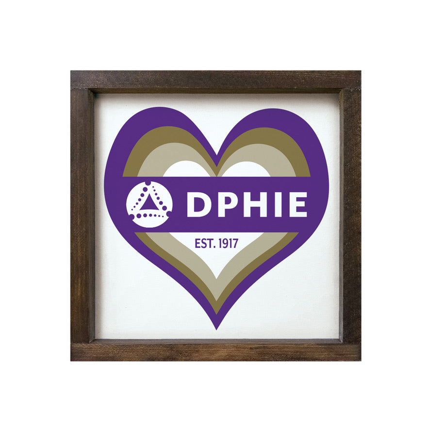 Delta Phi Epsilon 12x12 Wood Framed Sign - Heart | DPHIE Gifts