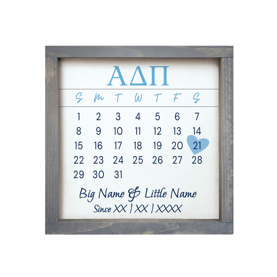 Alpha Delta Pi Personalized Big Little Calendar Framed Sign - 12x12