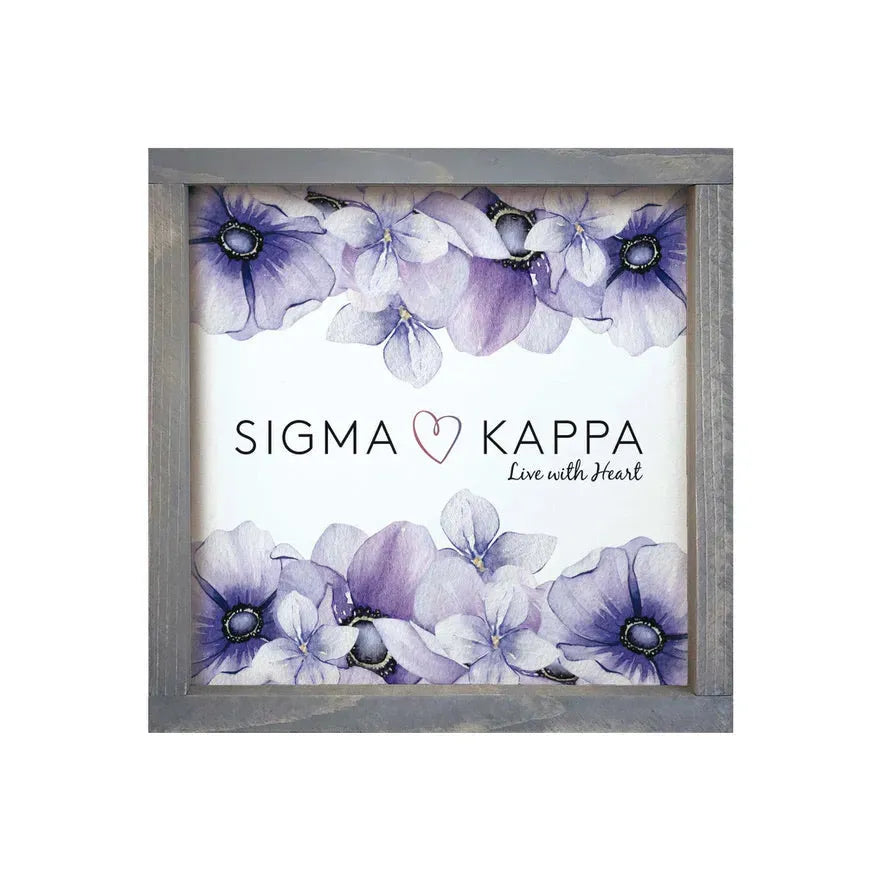 Sigma Kappa 12x12 Wood Framed Sign - Violets Weathered Gray Wall Art & Signs