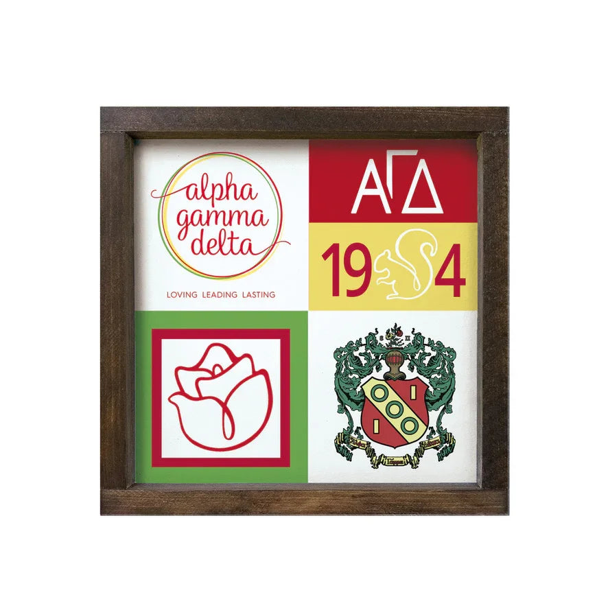 Alpha Gamma Delta 12x12 Wood Framed Sign - Classic Color Block