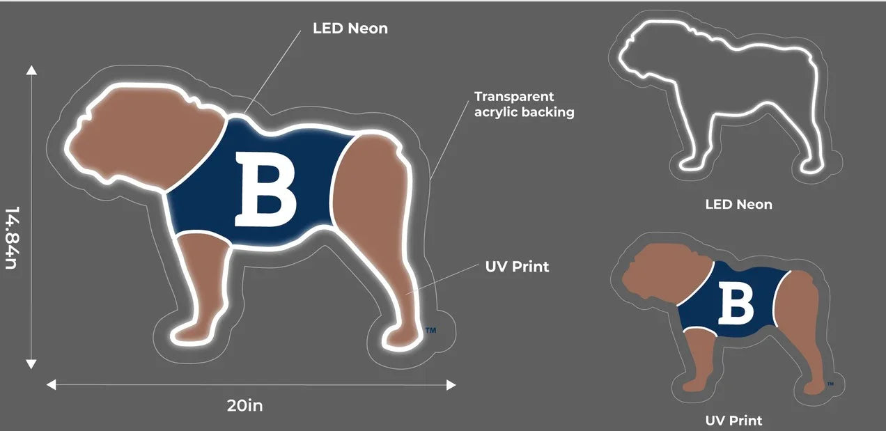 Butler University LED UV Print Neon Sign w/ Dimmer - B Bulldog - 20" Neon Signs