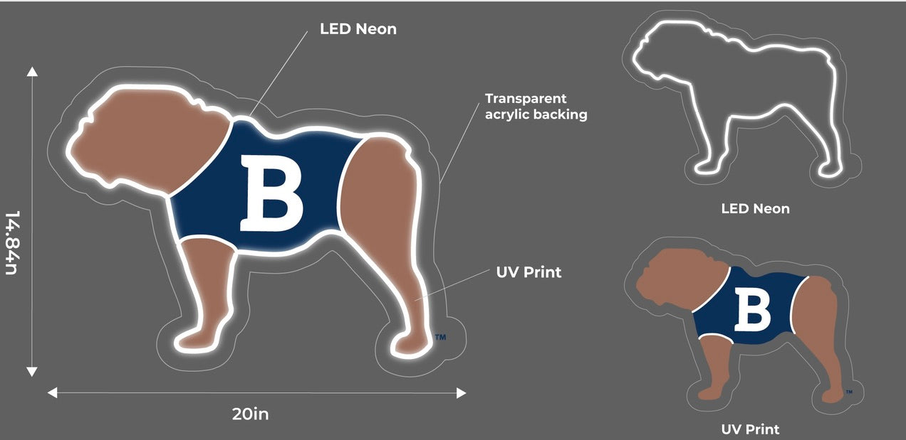 Butler University LED UV Print Neon Sign w/ Dimmer - B Bulldog - 20" Neon Signs