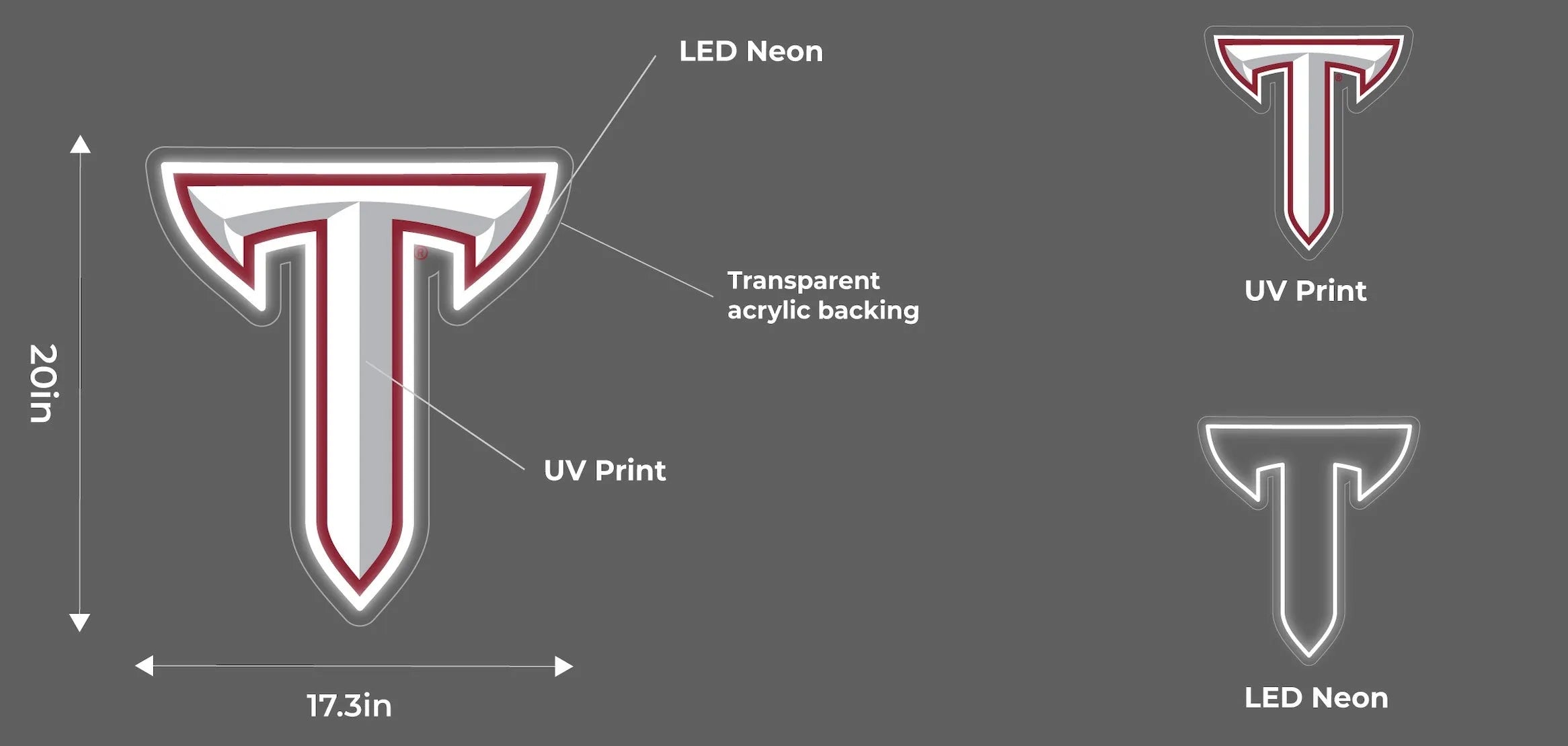 Troy University LED UV Print Neon Sign w/ Dimmer - 20" Neon Signs
