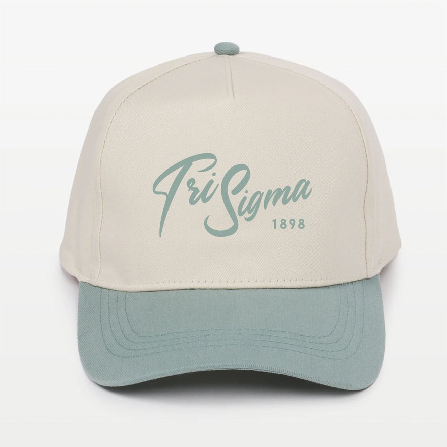 Tri Sigma Embroidered Two-Tone Baseball Cap - Script 1874 | Custom Gifts