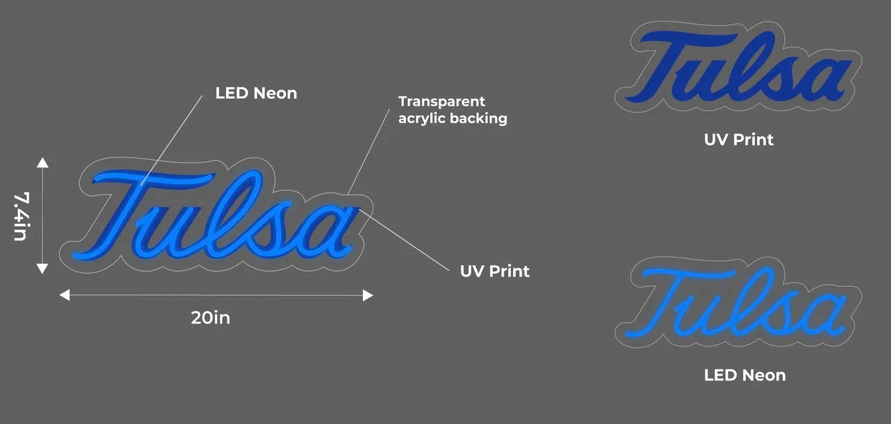 University of Tulsa LED UV Print Neon Sign w/ Dimmer - 20" Neon Signs