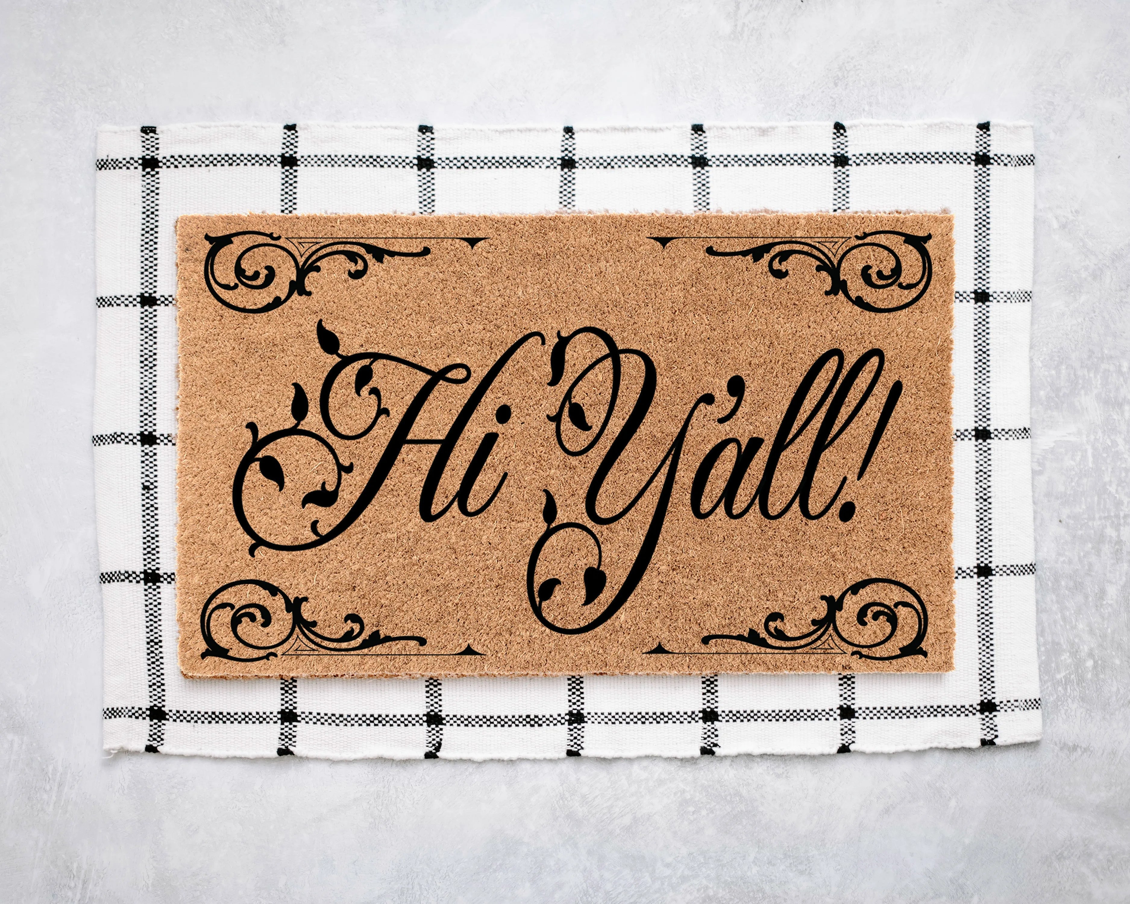 Hi Y'all Floral Leaf Coir Doormat Door Mats