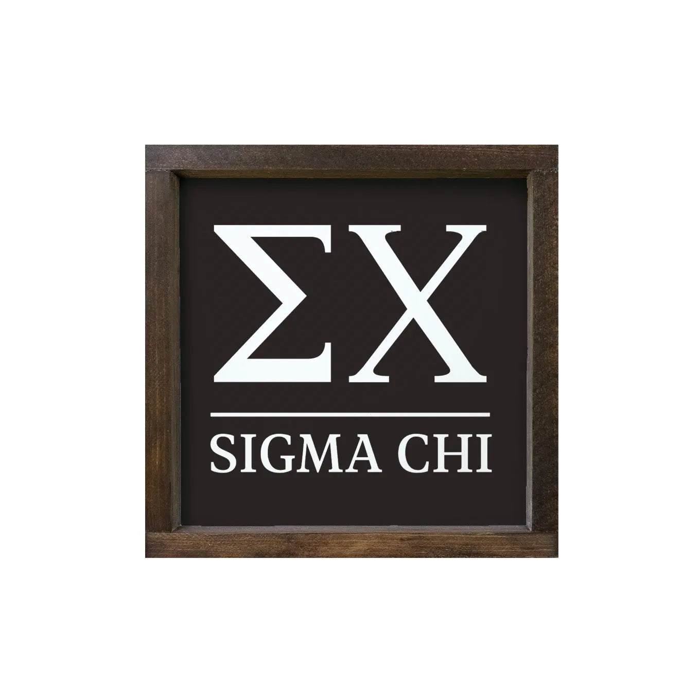 Sigma Chi 12x12 Traditional Wood Framed Sign Black White Walnut Stain Wall Art & Signs