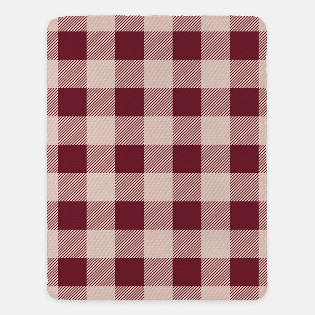 Cranberry Check Sherpa Throw Blanket XL 60x80 | College Dorm Decor