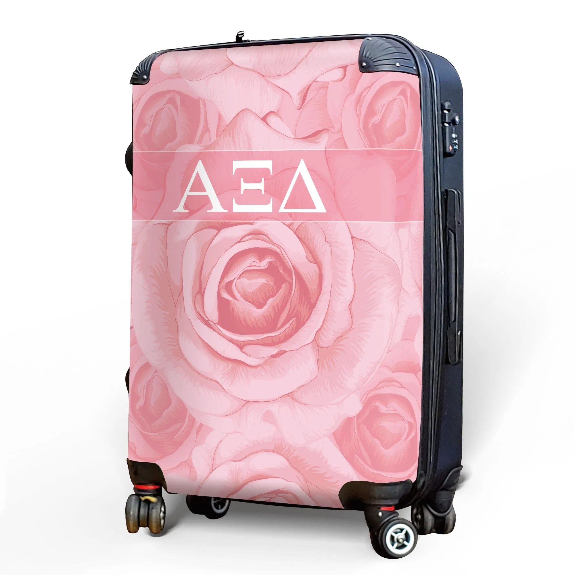 Alpha Xi Delta 20" Carry-on Suitcase Luggage - Pink Rose Pattern