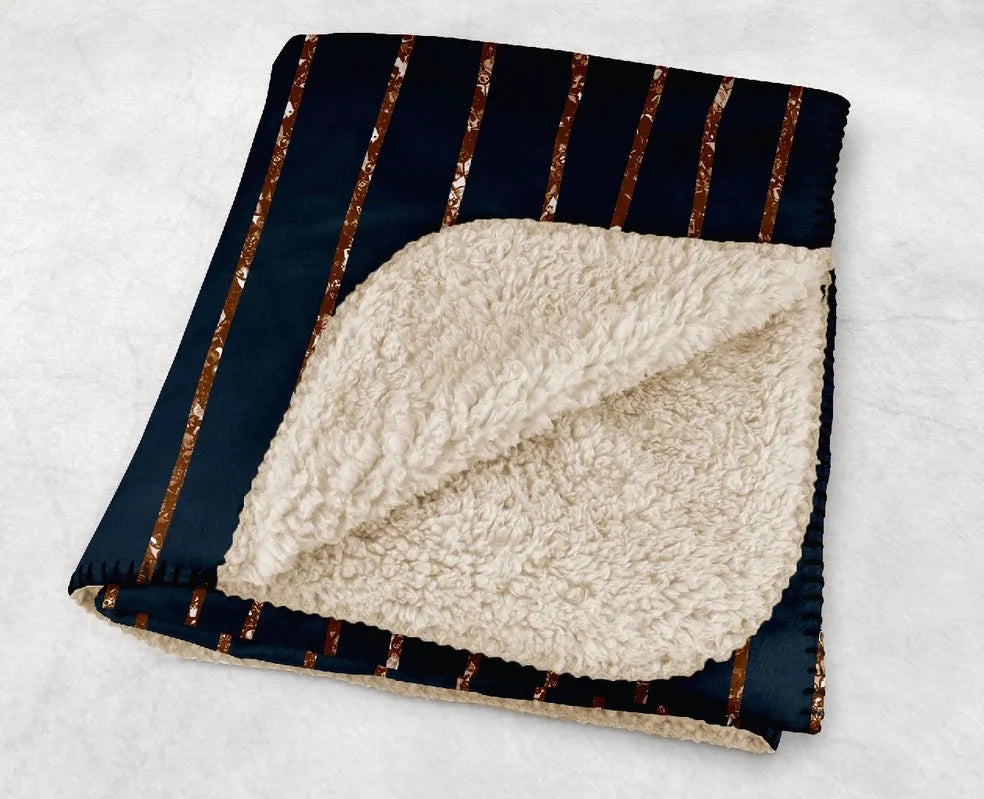 Navy Sherpa Blanket with Brown Twinkle Stripe - 60"x80"| Throw Blanket  | Festive Fit Home