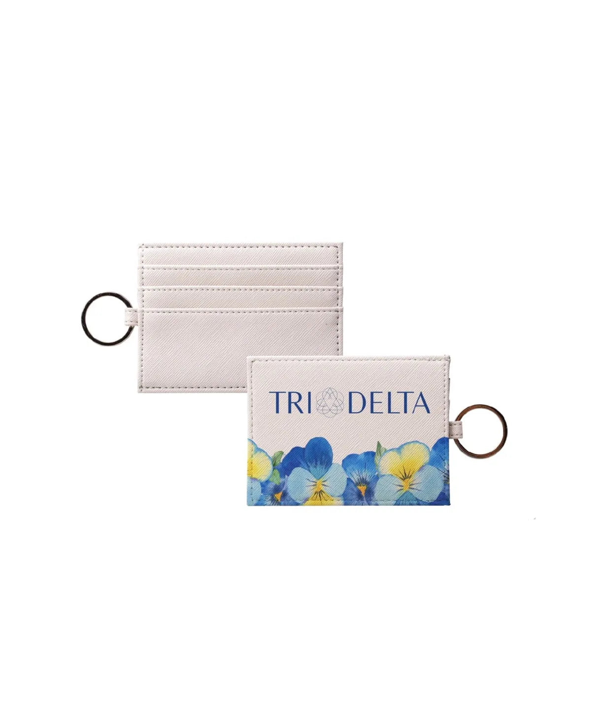 Tri Delta Vegan Saffiano Leather Kaychain Card Holder- Pansies Travel Wallet