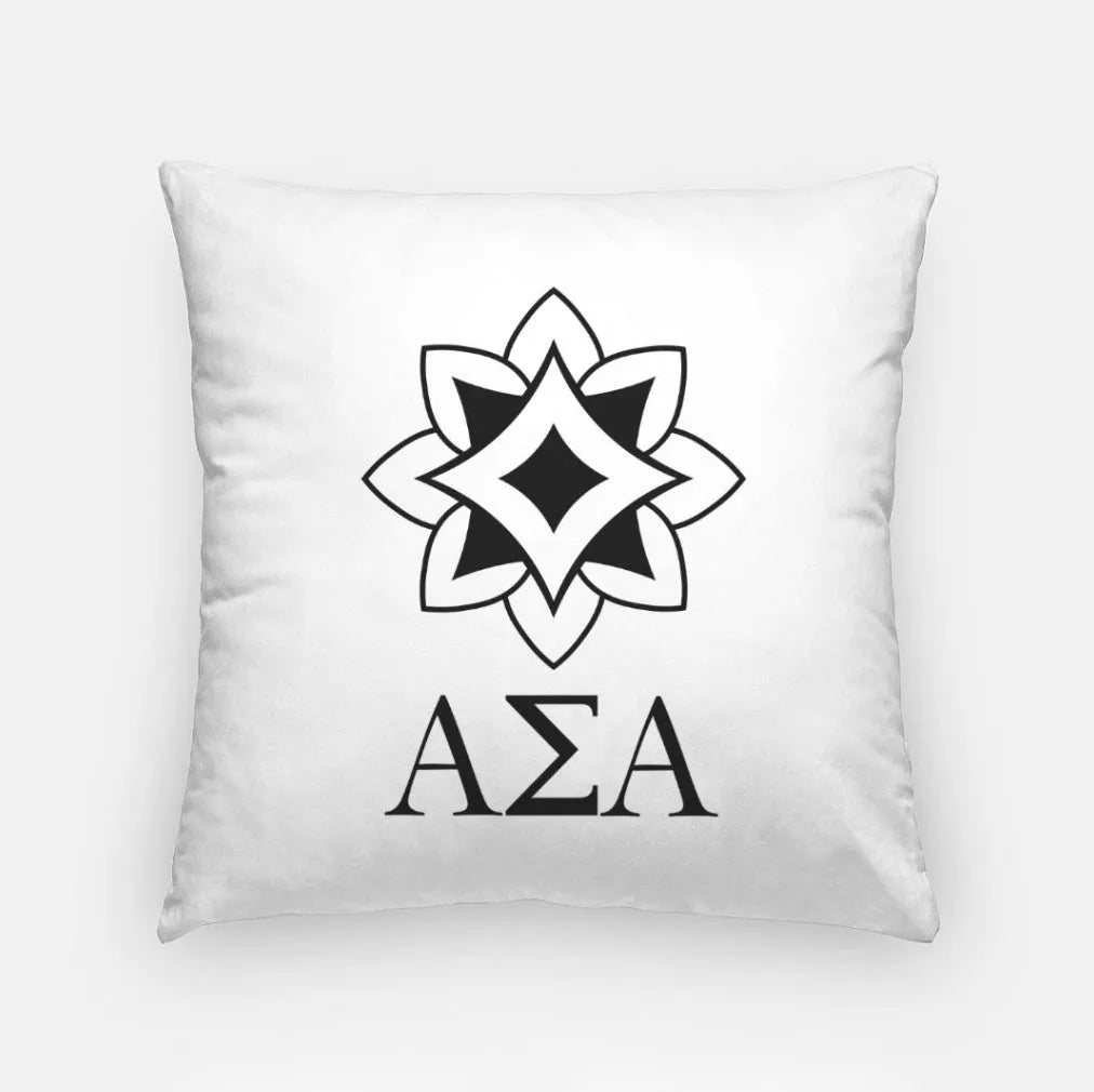 Alpha Sigma Alpha 18" Throw Pillow Cover - Logomark Greek Letters White Black Pillow Covers