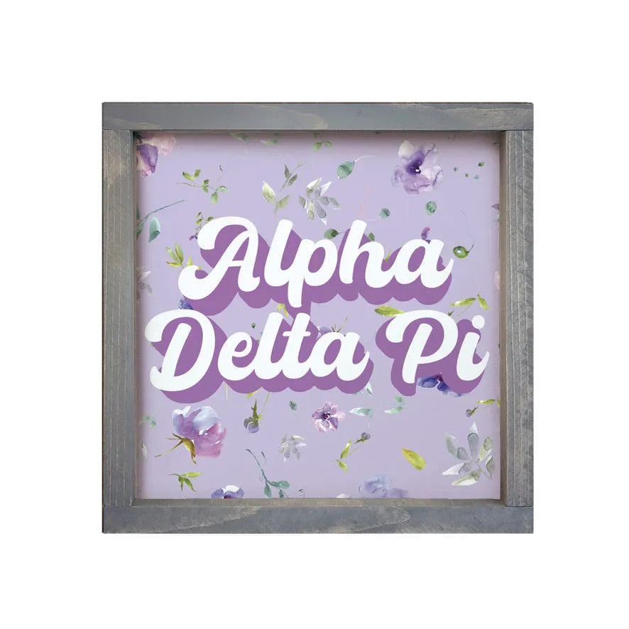 Alpha Delta Pi 12x12 Wood Framed Sign - Retro Weathered Gray Wall Art & Signs