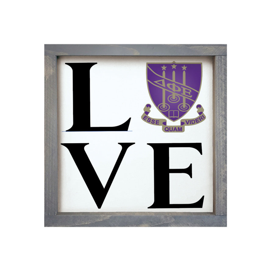 Delta Phi Epsilon  12x12 "LOVE" Wood Framed Sign | DPHIE Wall Art