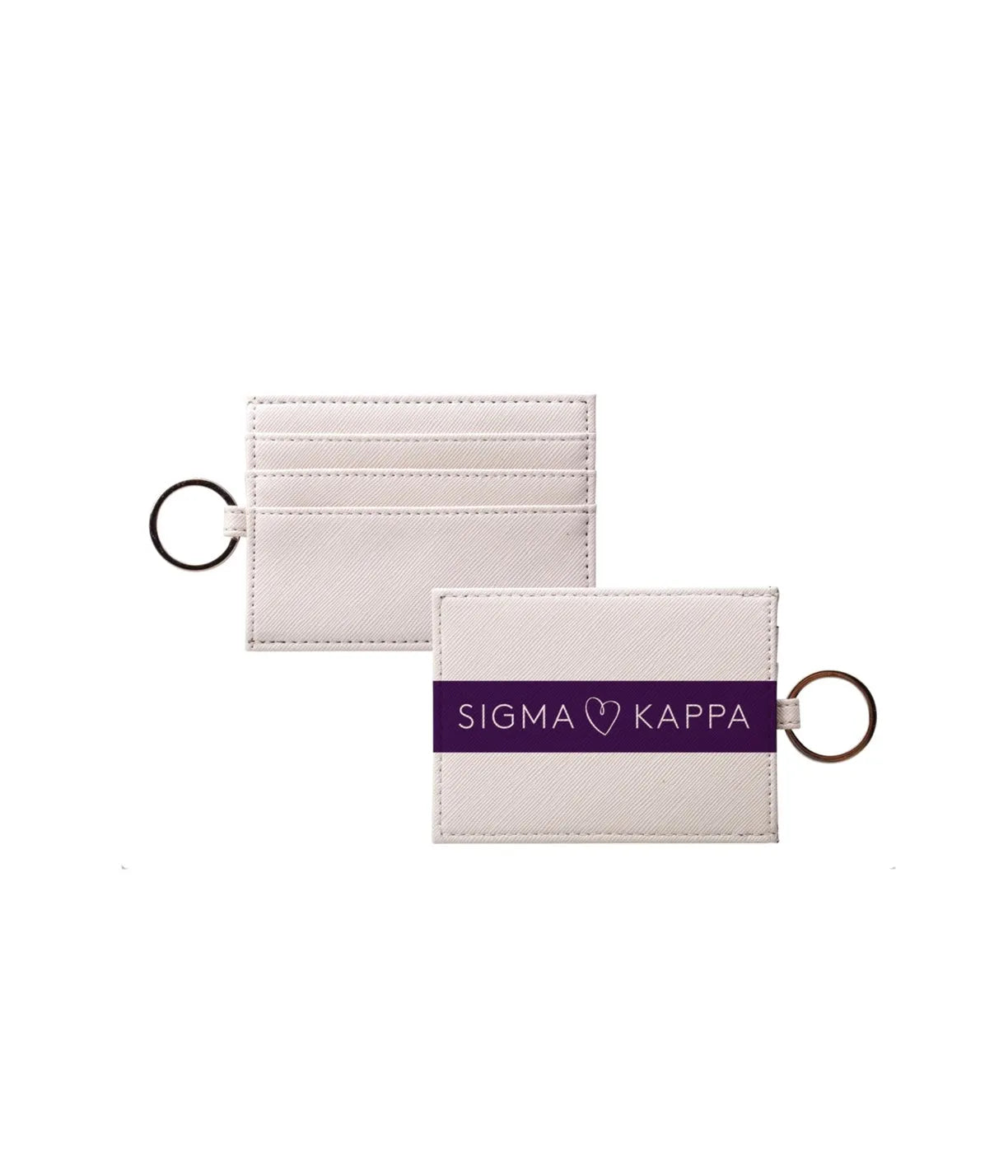 Sigma Kappa Vegan Saffiano Leather Keychain Card Holder - Modern Stripe Purple Travel Wallet