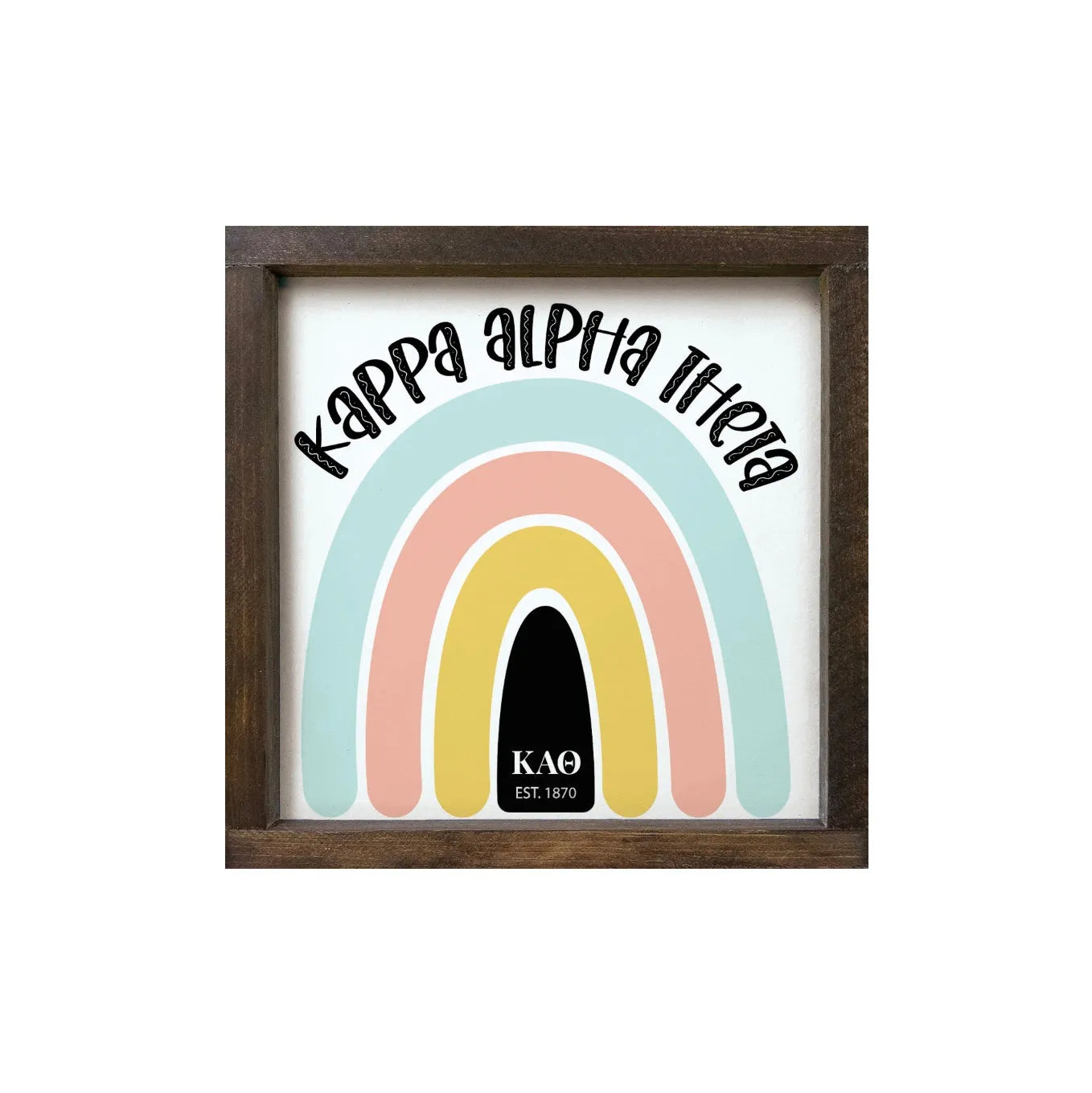 Kappa Alpha Theta 12x12 Rainbow Wood Framed Sign Walnut Stain Wall Art & Signs