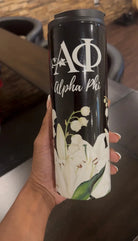 Alpha Phi Black Thermal Tumbler - Lillies 16 oz. | Travel Mug | APhi Gifts