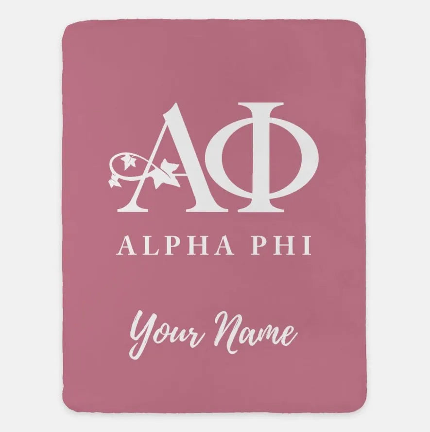 Personalized Alpha Phi XL 60x80 Sherpa Blanket Rose Throw Blankets