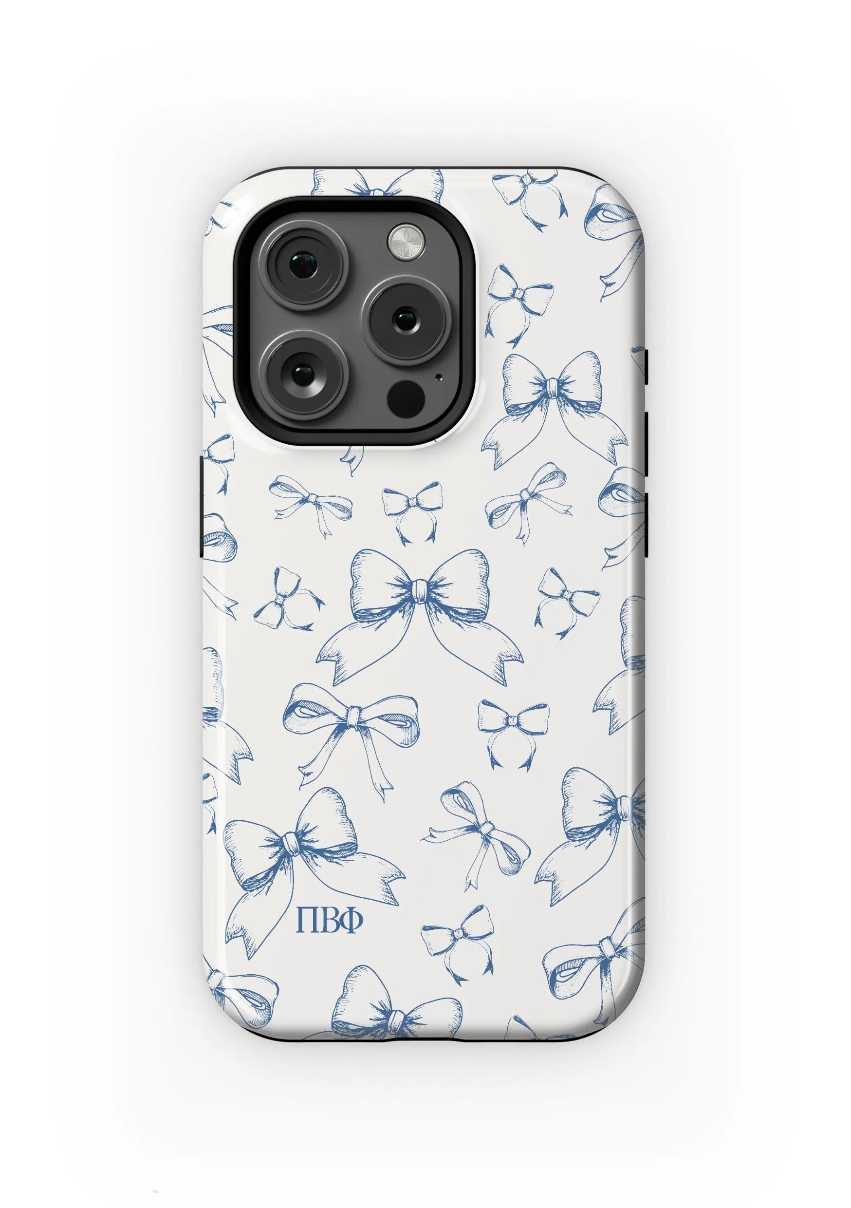 Pi Beta Phi iPhone 16, 15, 14 Mobile Phone Case - Blue Bows Gloss Mobile Phone Cases