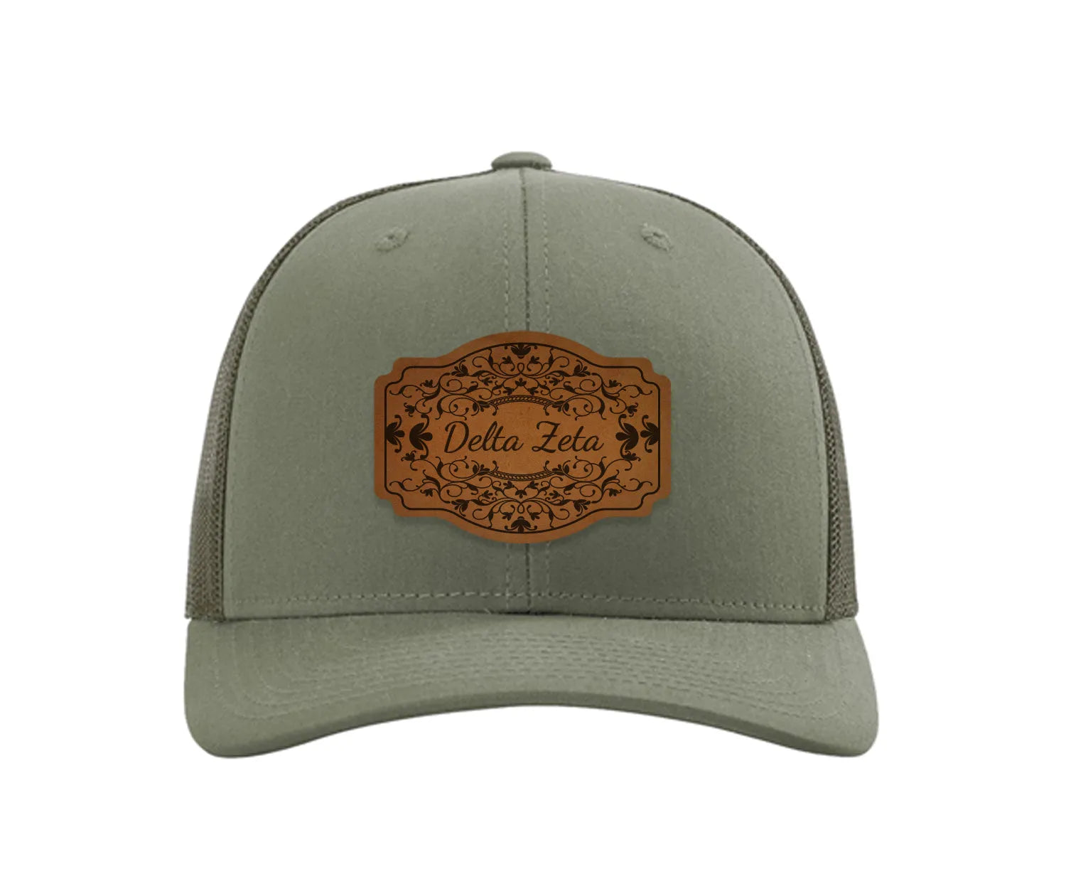 Delta Zeta Richardson 112 Leatherette Patch Trucker Hat - Scroll Loden Trucker Hat