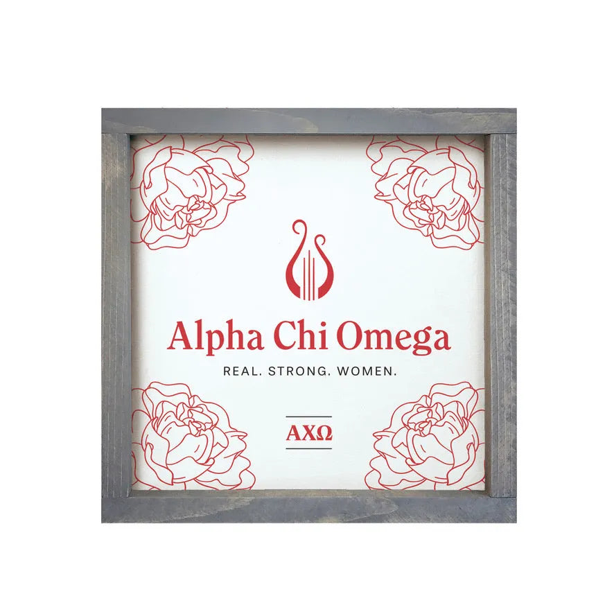 Alpha Chi Omega 12x12 Wood Framed Sign Weathered Gray White Wall Art & Signs