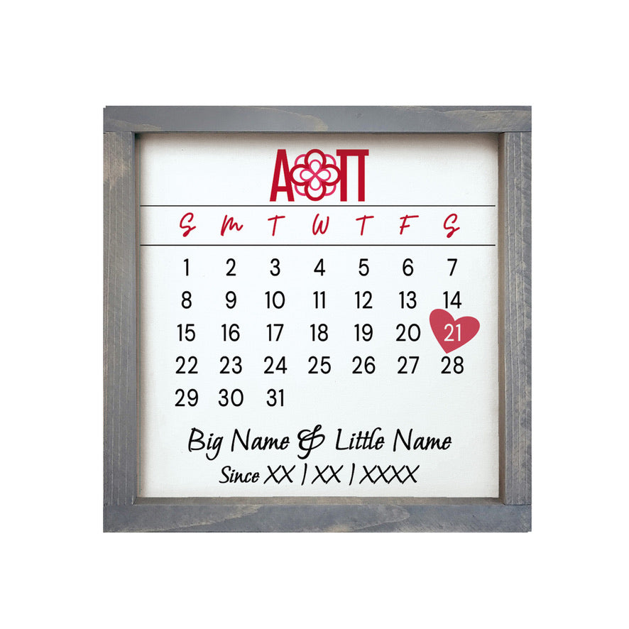 Alpha Omicron Pi Personalized Big Little Calendar Framed Sign - 12x12