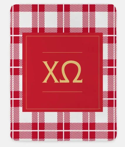 Chi Omega XL 60x80 Plaid Sherpa Throw Blanket Cardinal White Throw Blankets
