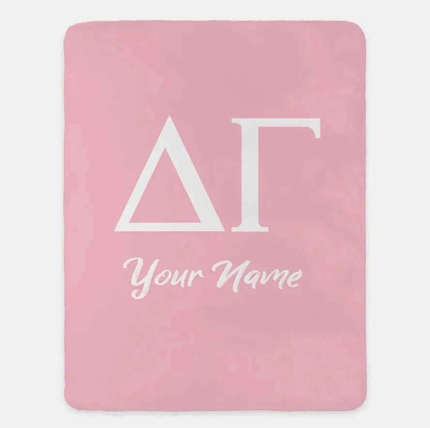 Personalized Delta Gamma XL 60x80 Sherpa Throw Blanket - Greek Letters Pink Throw Blankets