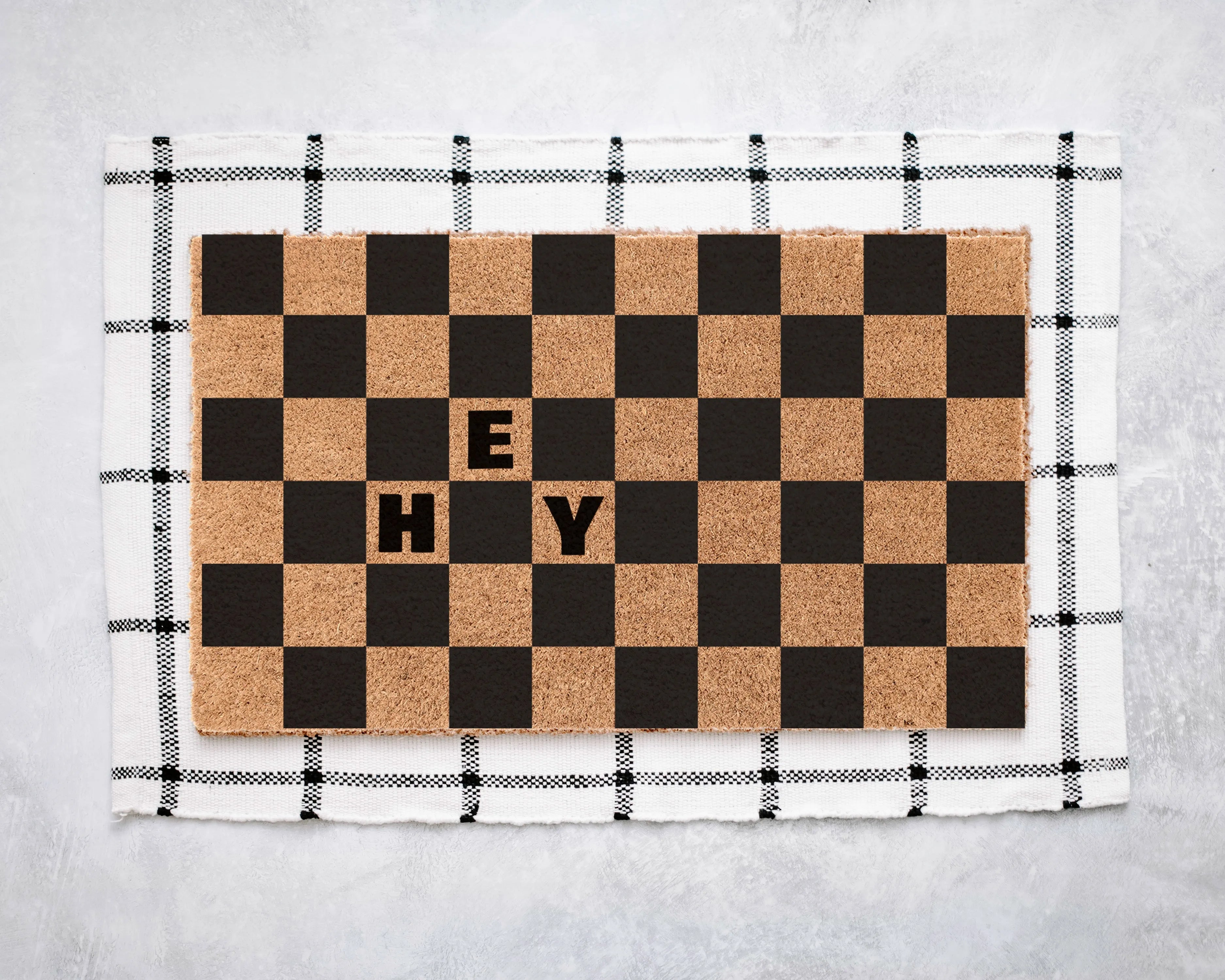 Hey Black Check Coir Doormat Door Mats