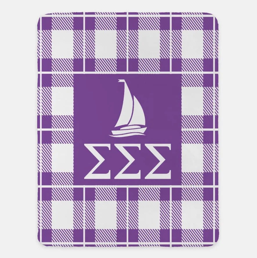 Tri Sigma XL 60x80 Plaid Sherpa Throw Blanket Violet Throw Blankets