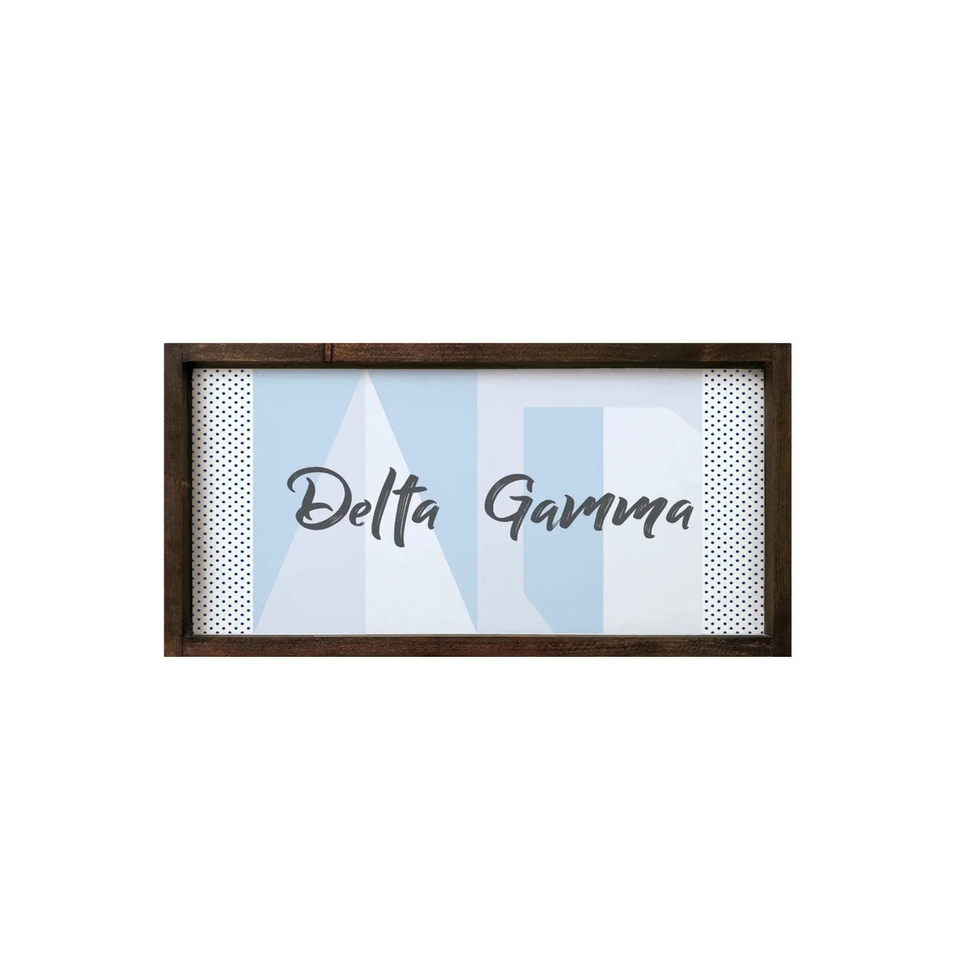 Delta Gamma 12x24 Blue Stylized Greek Letters Wood Framed Sign Walnut Stain Wall Art & Signs