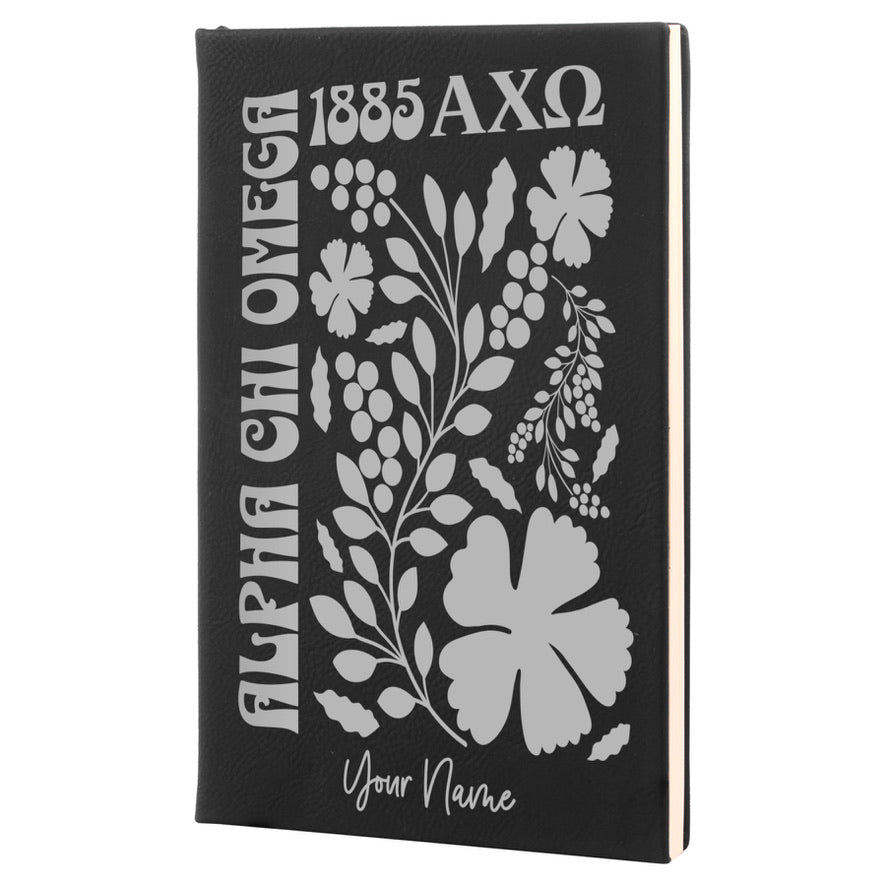 Alpha Chi Personalized Leatherette Notebook Journal - Retro Floral