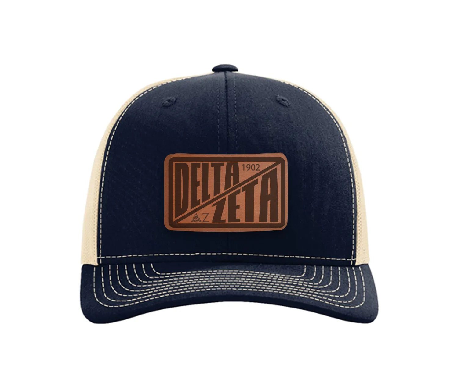 Delta Zeta Richardson 112 Leatherette Patch Trucker Hat - Divide Navy Khaki Trucker Hat
