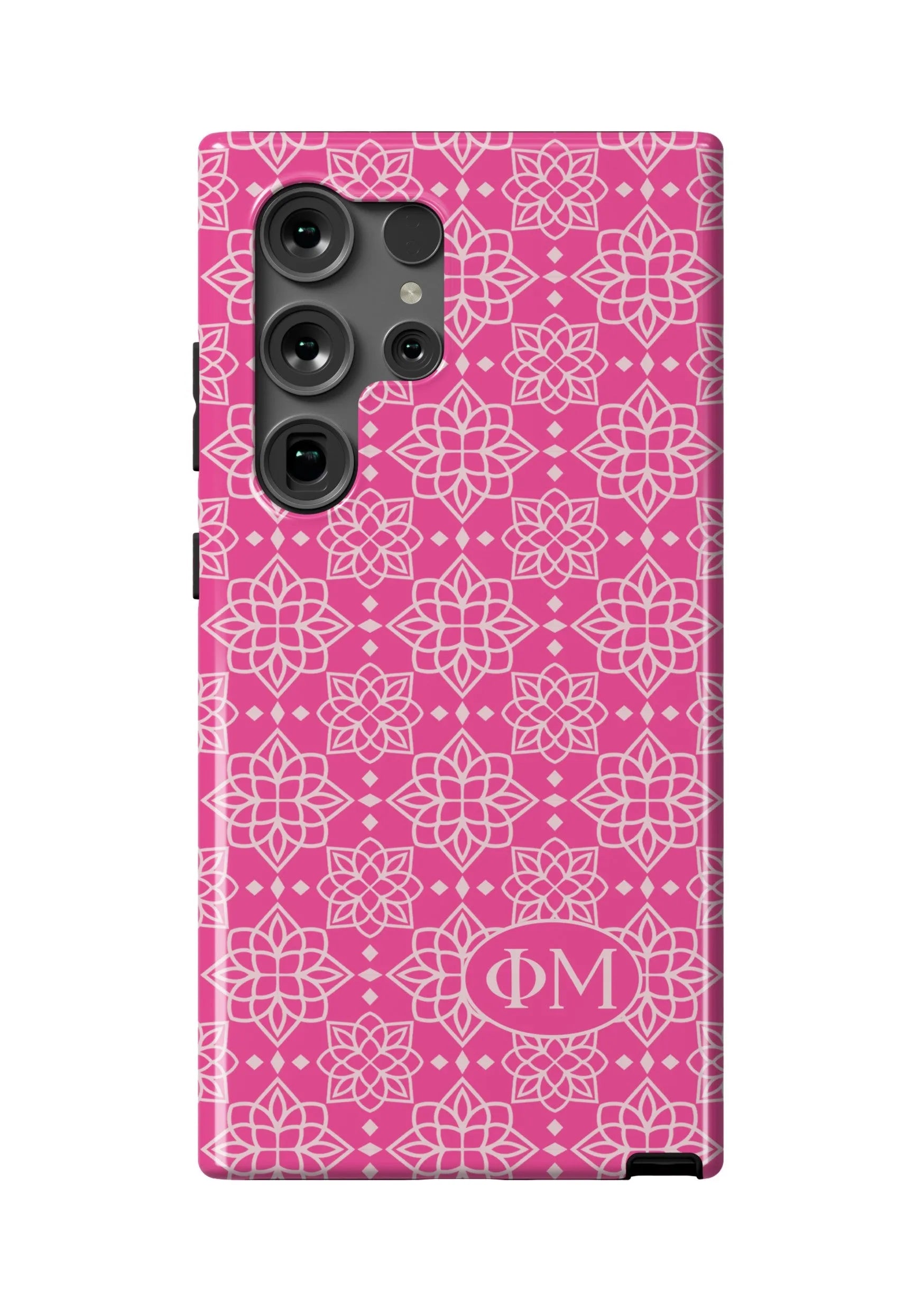 Phi Mu Samsung Galaxy 24, 23 Mobile Phone Case - Pink Ornate Gloss Mobile Phone Cases