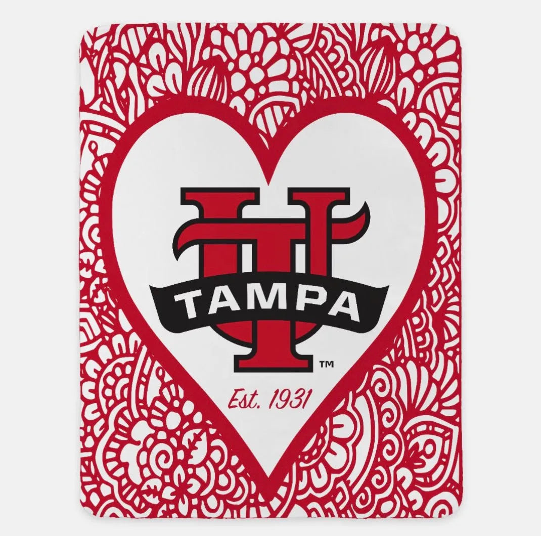 University of Tampa Blanket XL 60x80 Red Mandala Heart Throw Blankets