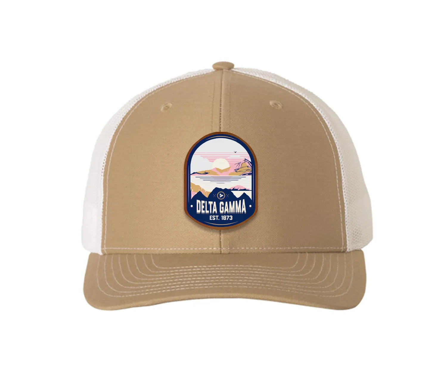 Delta Gamma Richardson 112 UV Print Leatherette Patch Trucker Hat - Ventura Khaki White Trucker Hat