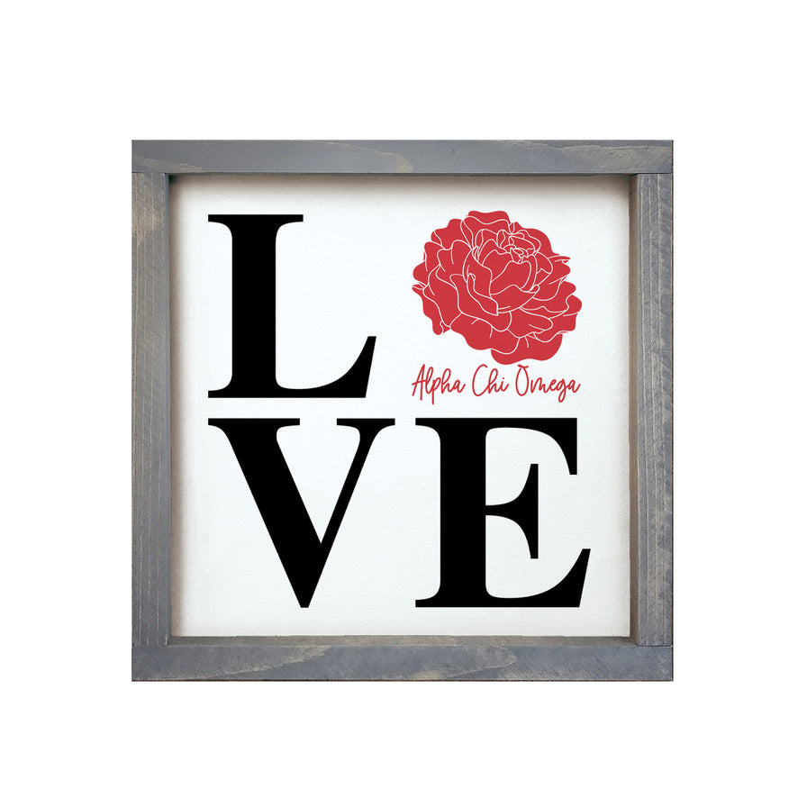 Alpha Chi Omega 12x12  Wood Framed Sign - LOVE | AXO Gifts & Decor