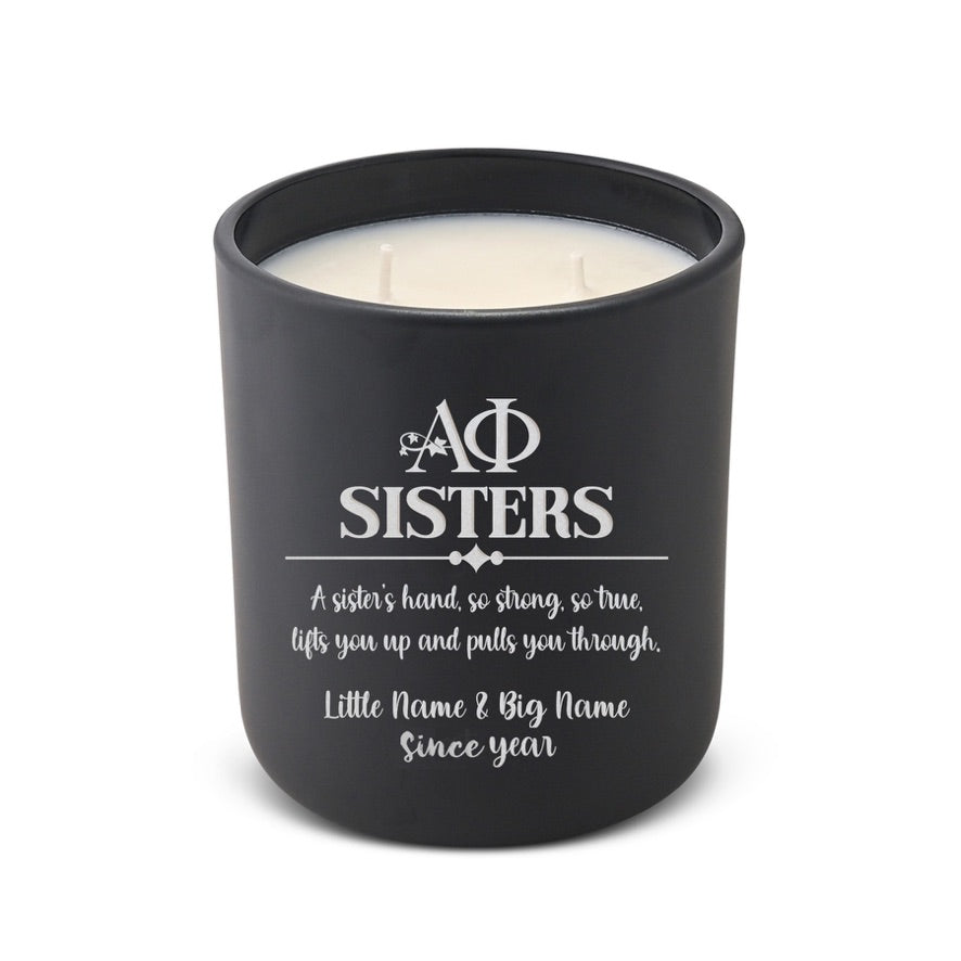 Personalized Alpha Phi Laser Etched Glow Candle 12 oz. - Sisters