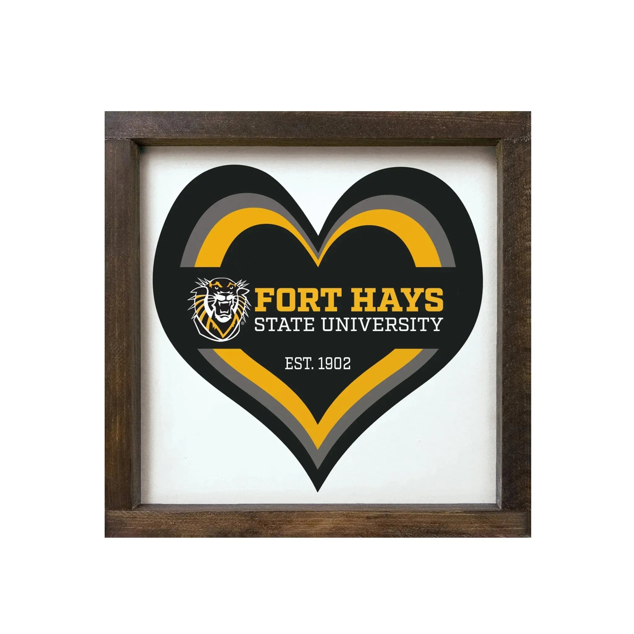 Fort Hays State University 12x12 Heart Wood Framed Sign Walnut Stain Wall Art & Signs