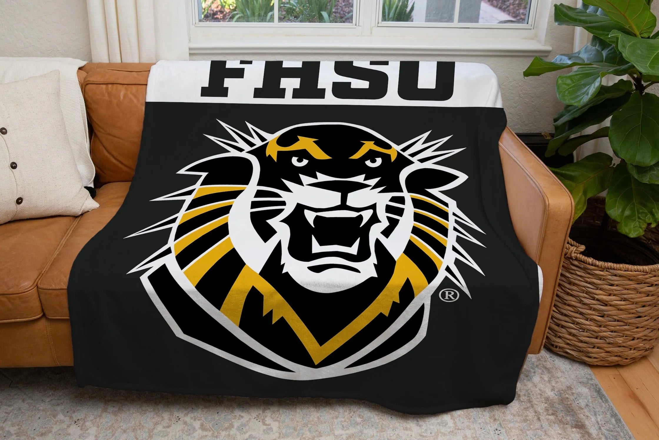 FHSU Sherpa Blanket - Wide Band  60"x80" | Custom Gifts and Decor