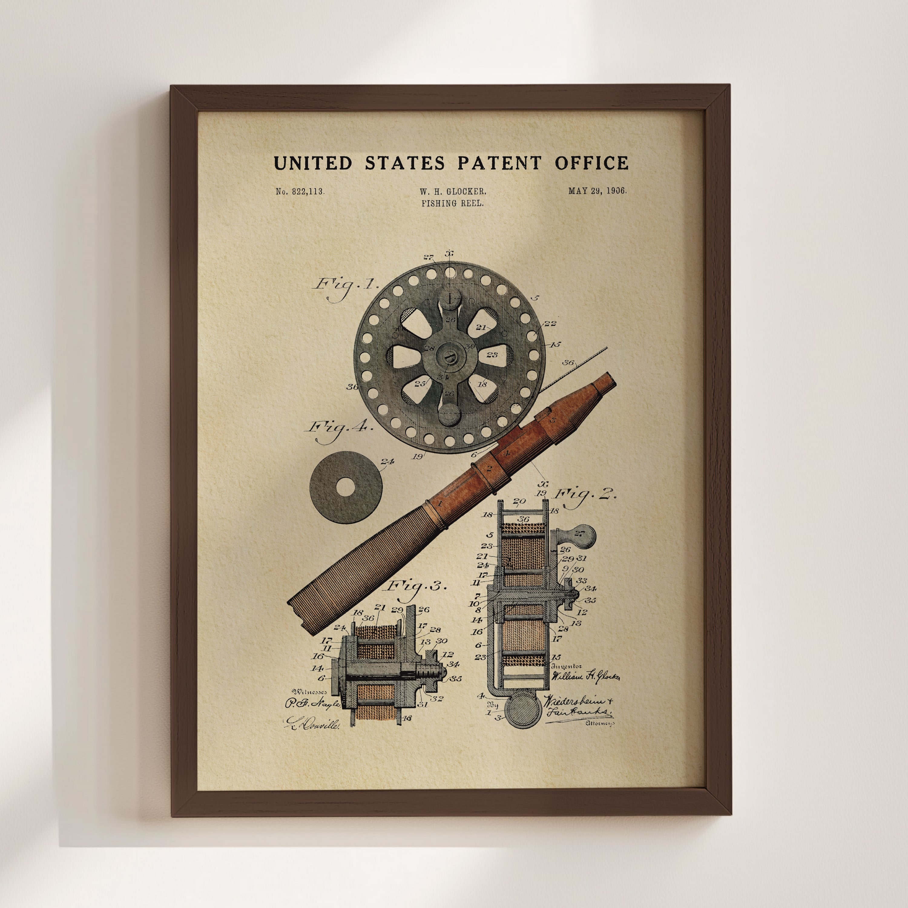 Fishing Reel US Patent Art Print | Nature Inspired Dorm Decor | Campus Greek Fit