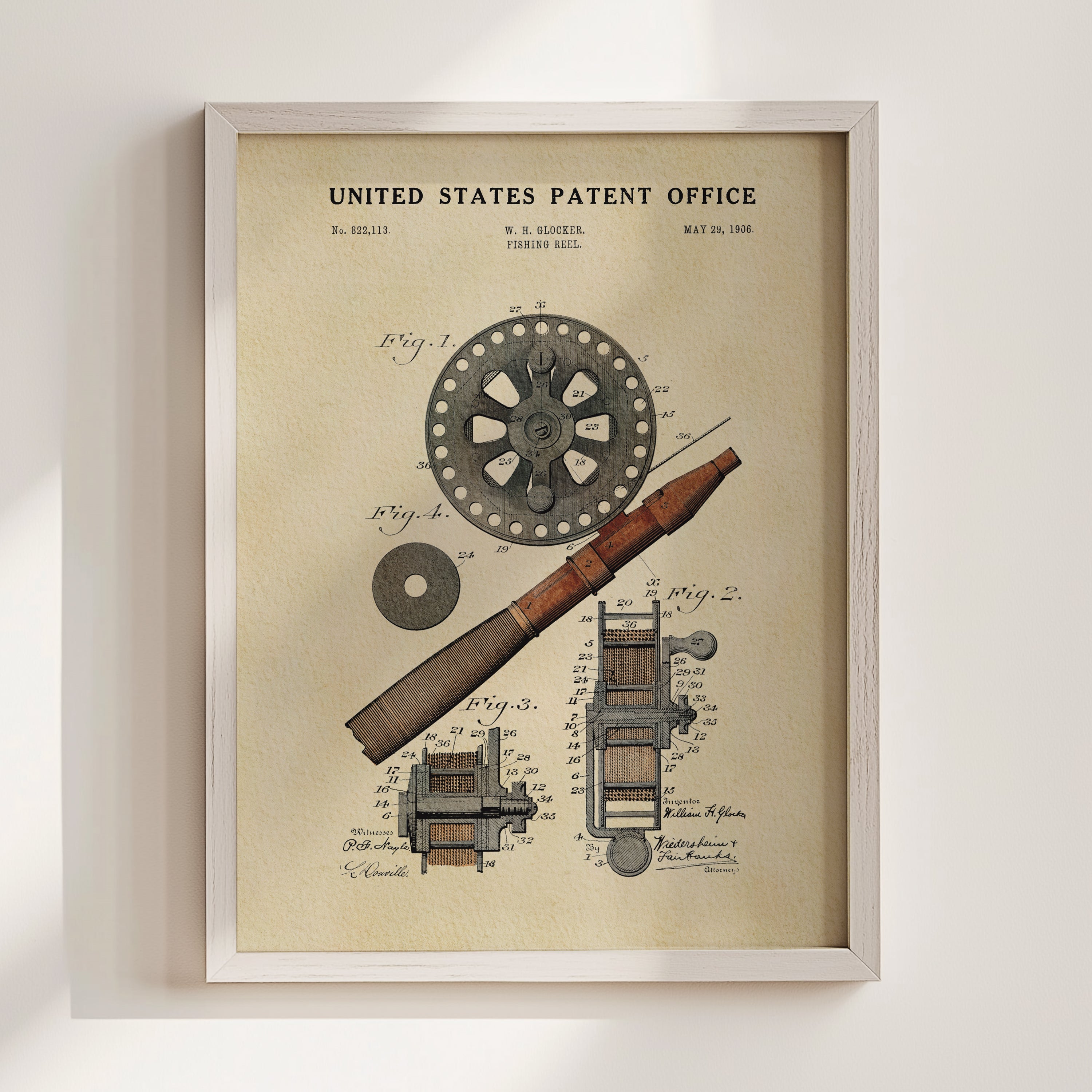 Fishing Reel US Patent Art Print | Nature Inspired Dorm Decor | Campus Greek Fit