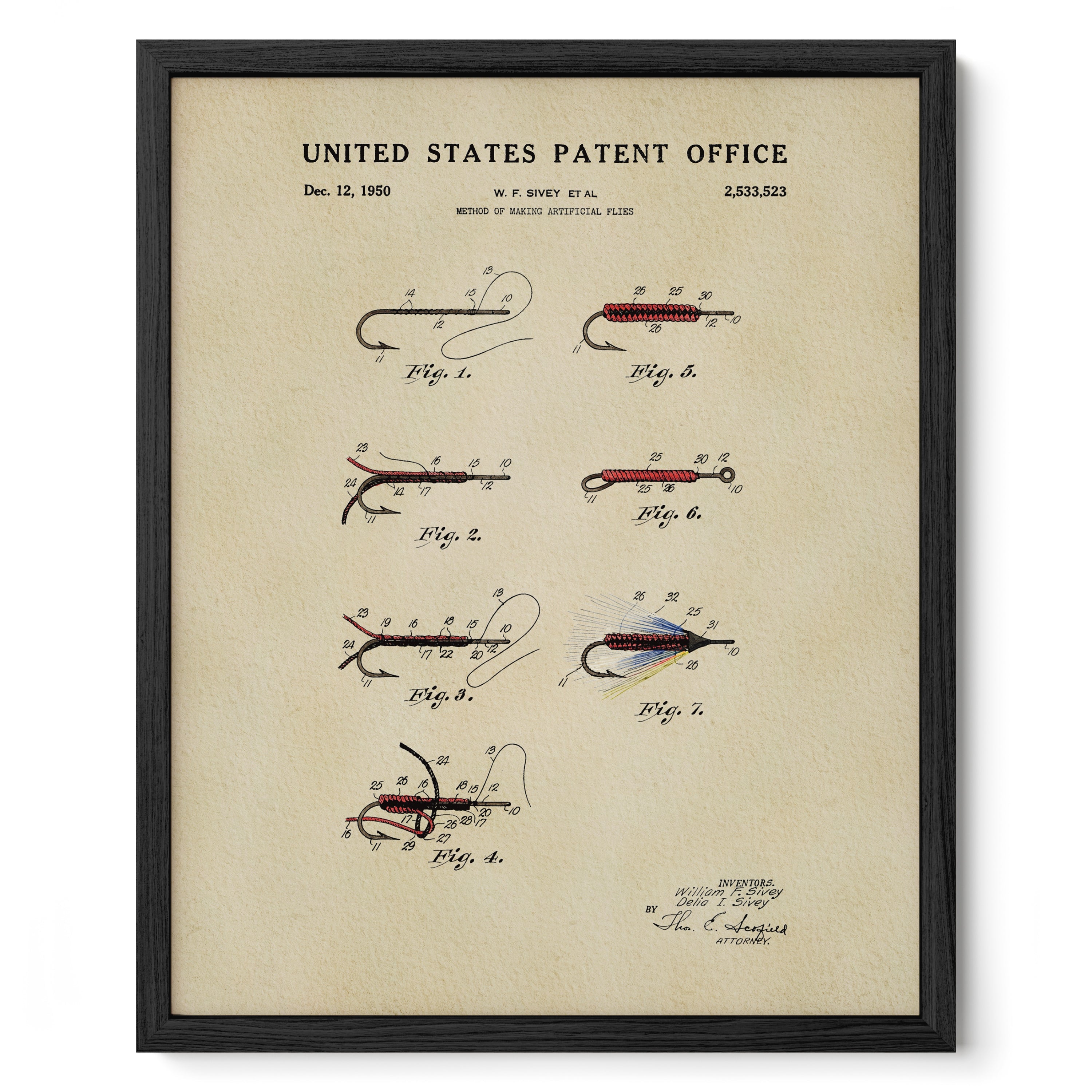 Fly Fishing Flies US Patent Wall Art | Nature Inspired Dorm Decor | Campus Greek Fit