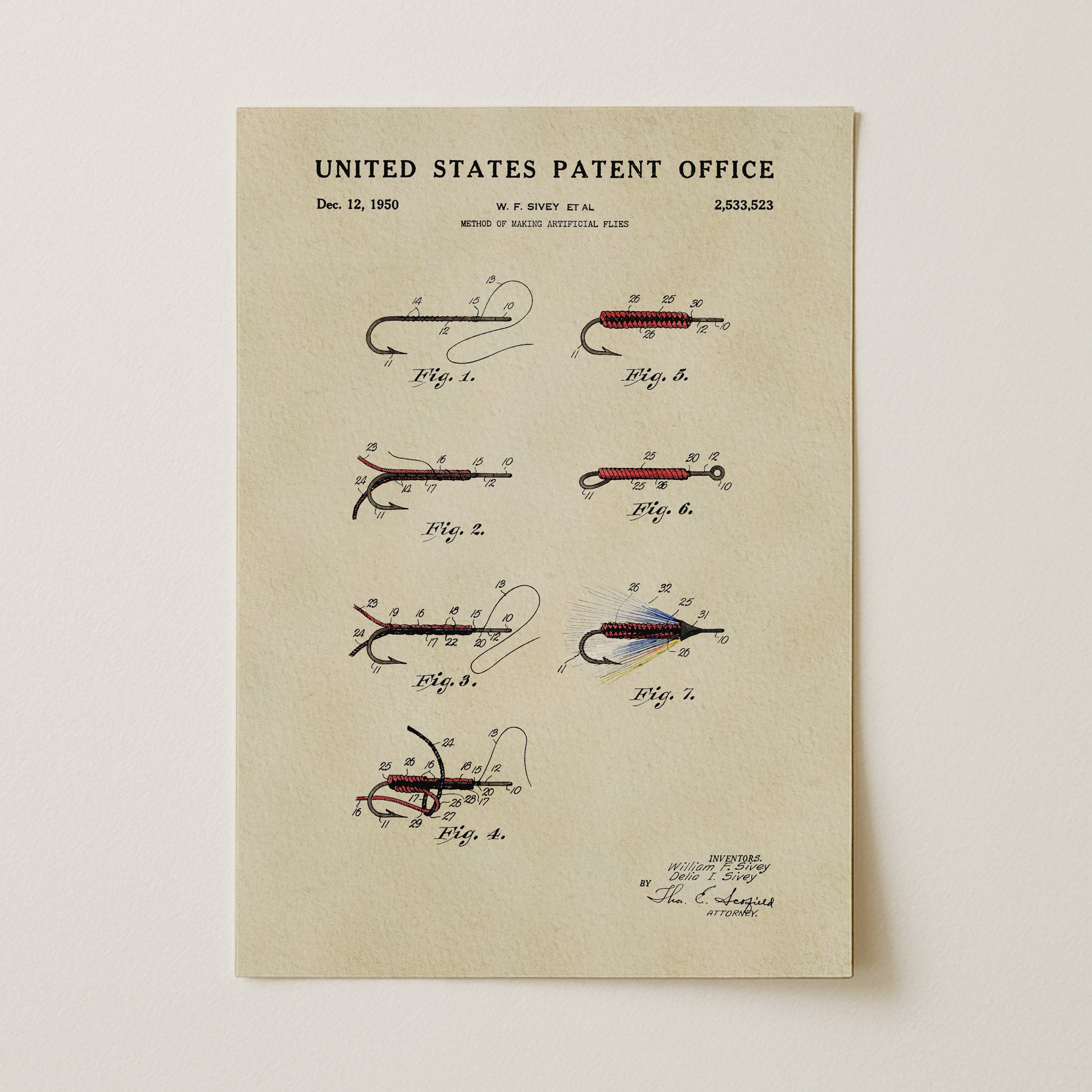 Fly Fishing Flies US Patent Wall Art | Nature Inspired Dorm Decor | Campus Greek Fit