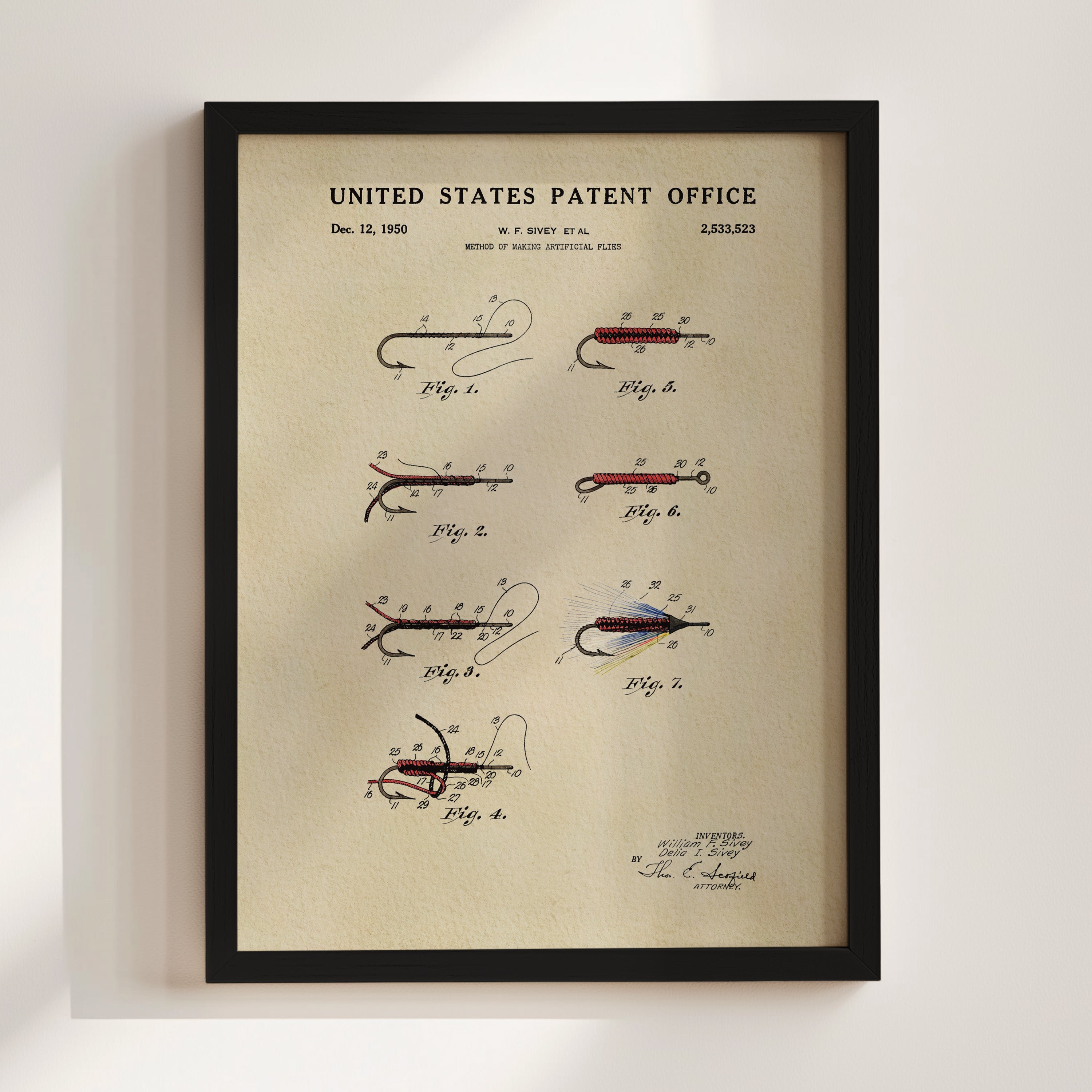 Fly Fishing Flies US Patent Wall Art | Nature Inspired Dorm Decor | Campus Greek Fit