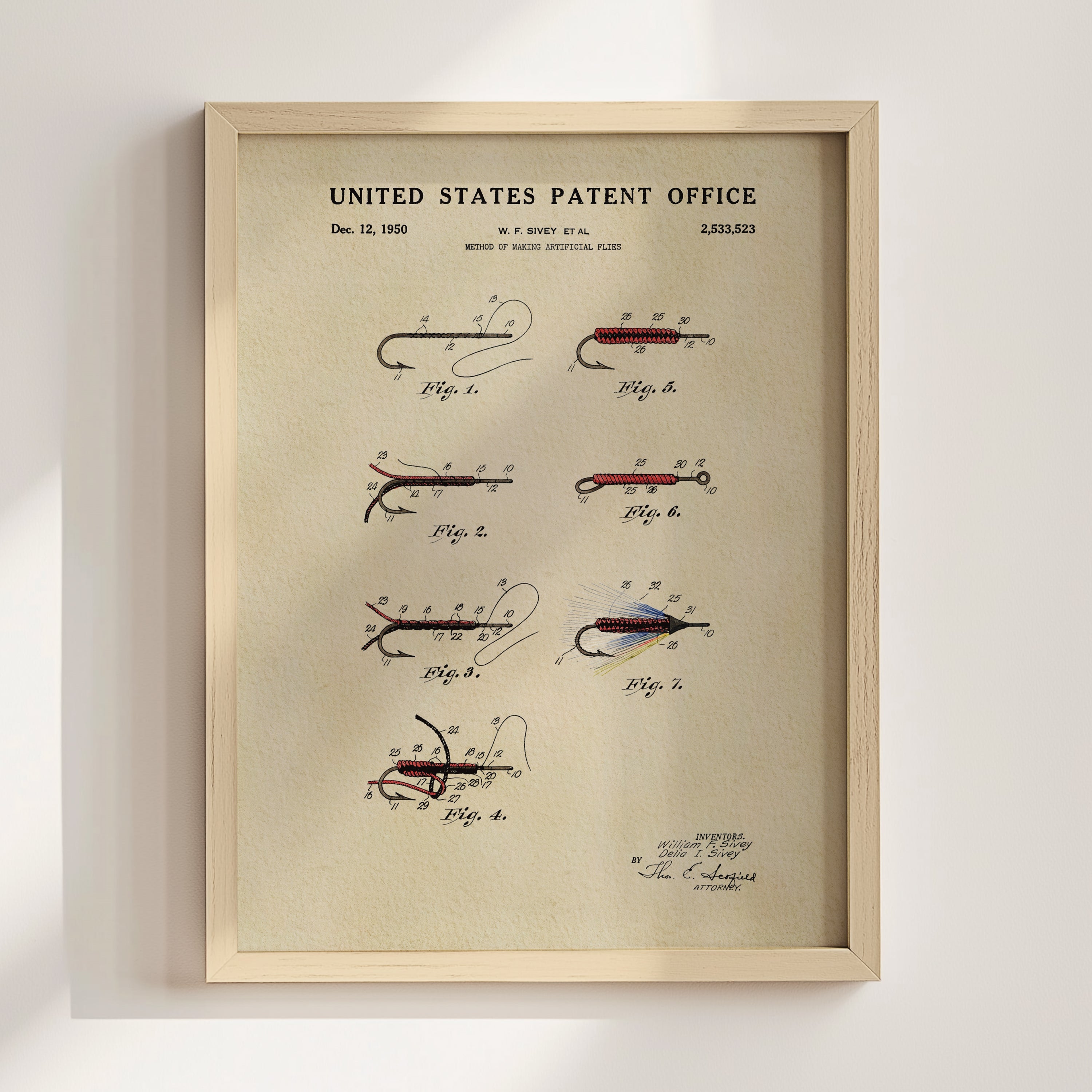 Fly Fishing Flies US Patent Wall Art | Nature Inspired Dorm Decor | Campus Greek Fit