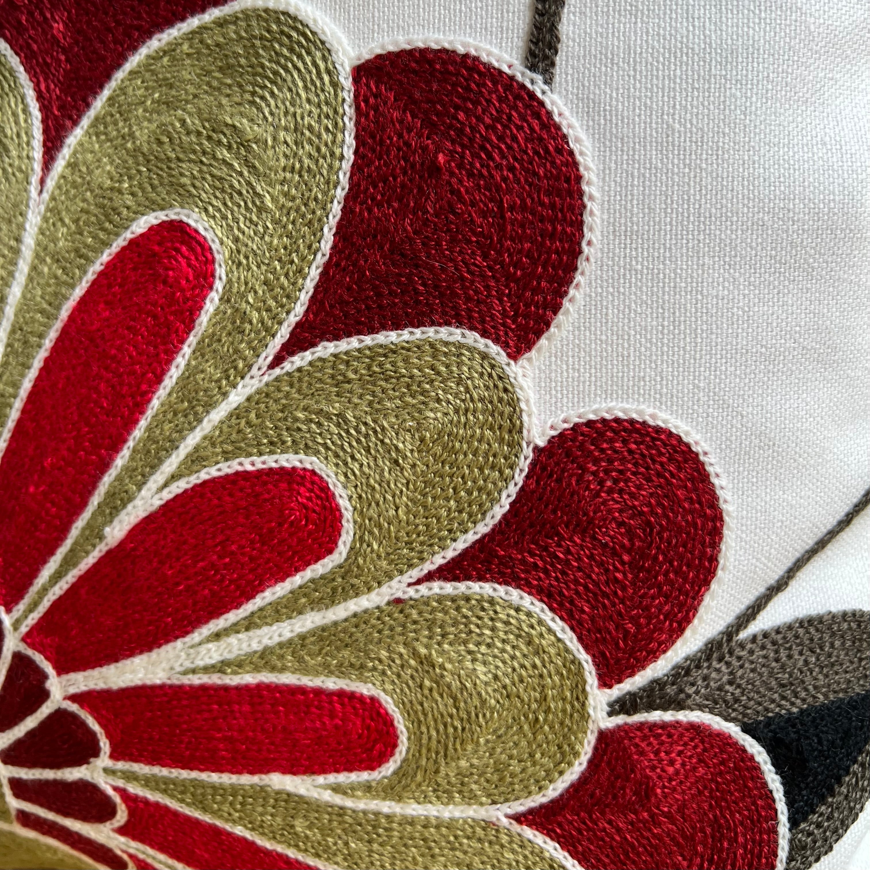 Folk Blooms Embroidered Throw Pillow Cover | Dorm Decor