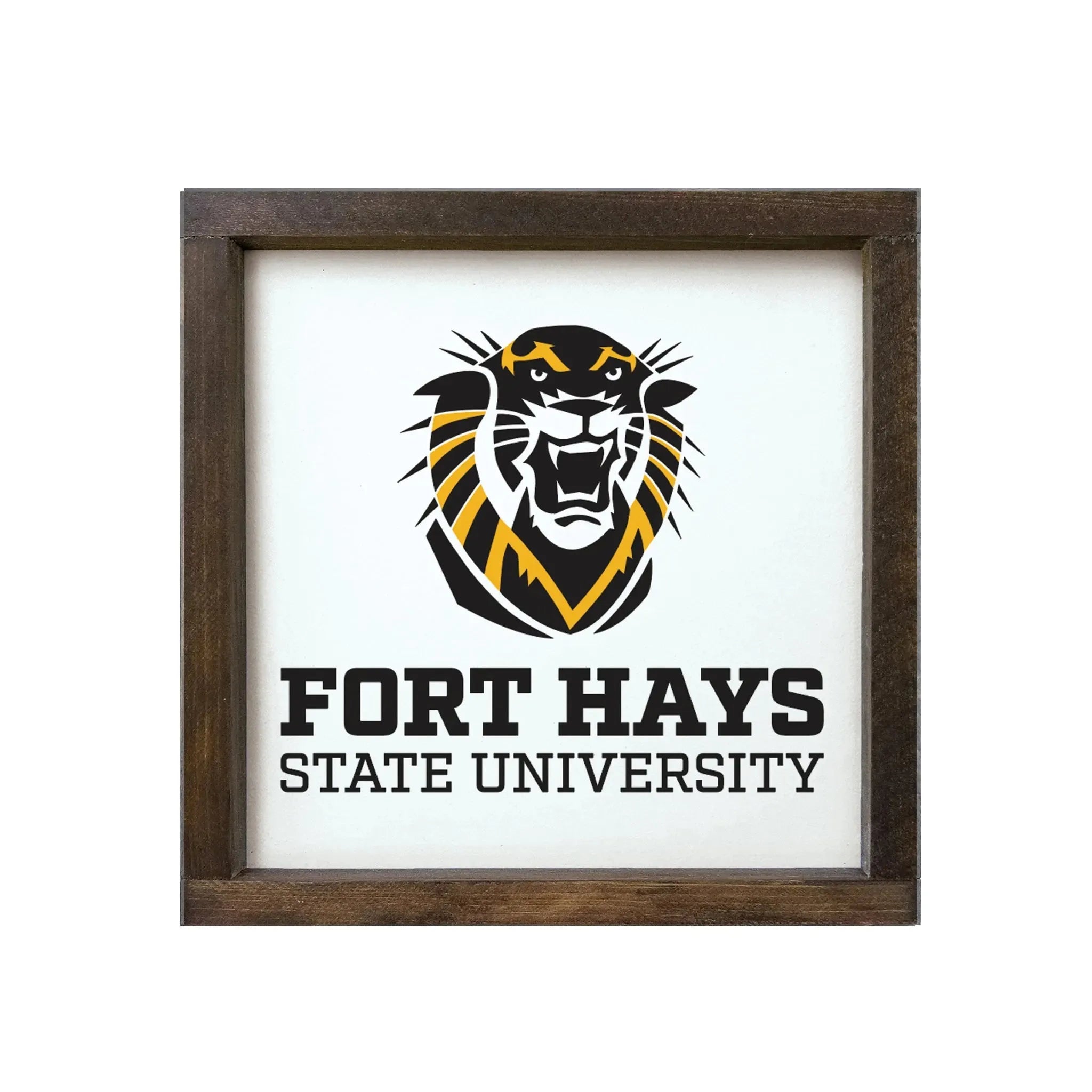 Fort Hays State University 12x12 Traditional Wood Framed Sign White Walnut Stain Wall Art & Signs